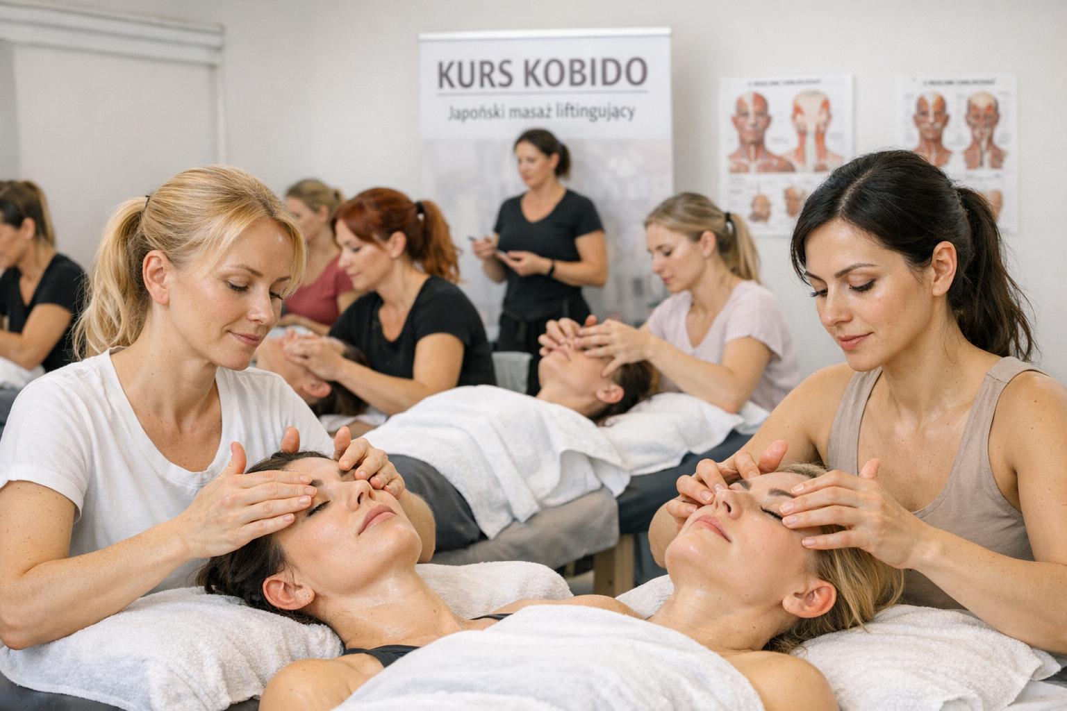 Zdjęcie: uczestnicy kursu Kobido uczący się sekwencji ruchów